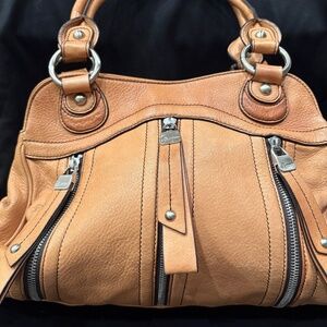 B. Makowsky Tan/Camel Pebbled Leather Satchel/Shoulder Bag